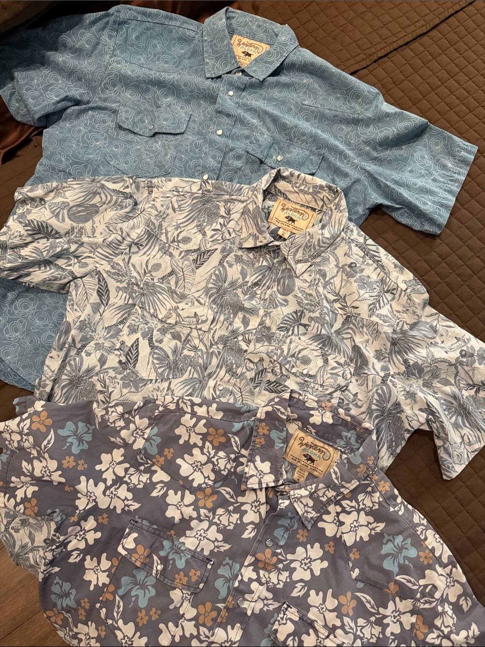 WESTERN ALOHA Blue Tropical Print Hawaiian  Shirts, Lot of 3 size XL